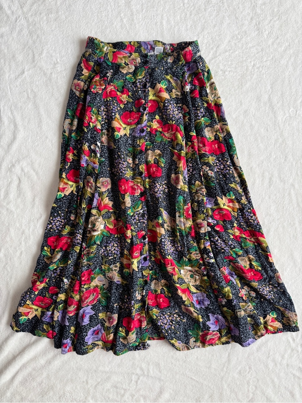 Vintage Floral A-Line Midi Skirt